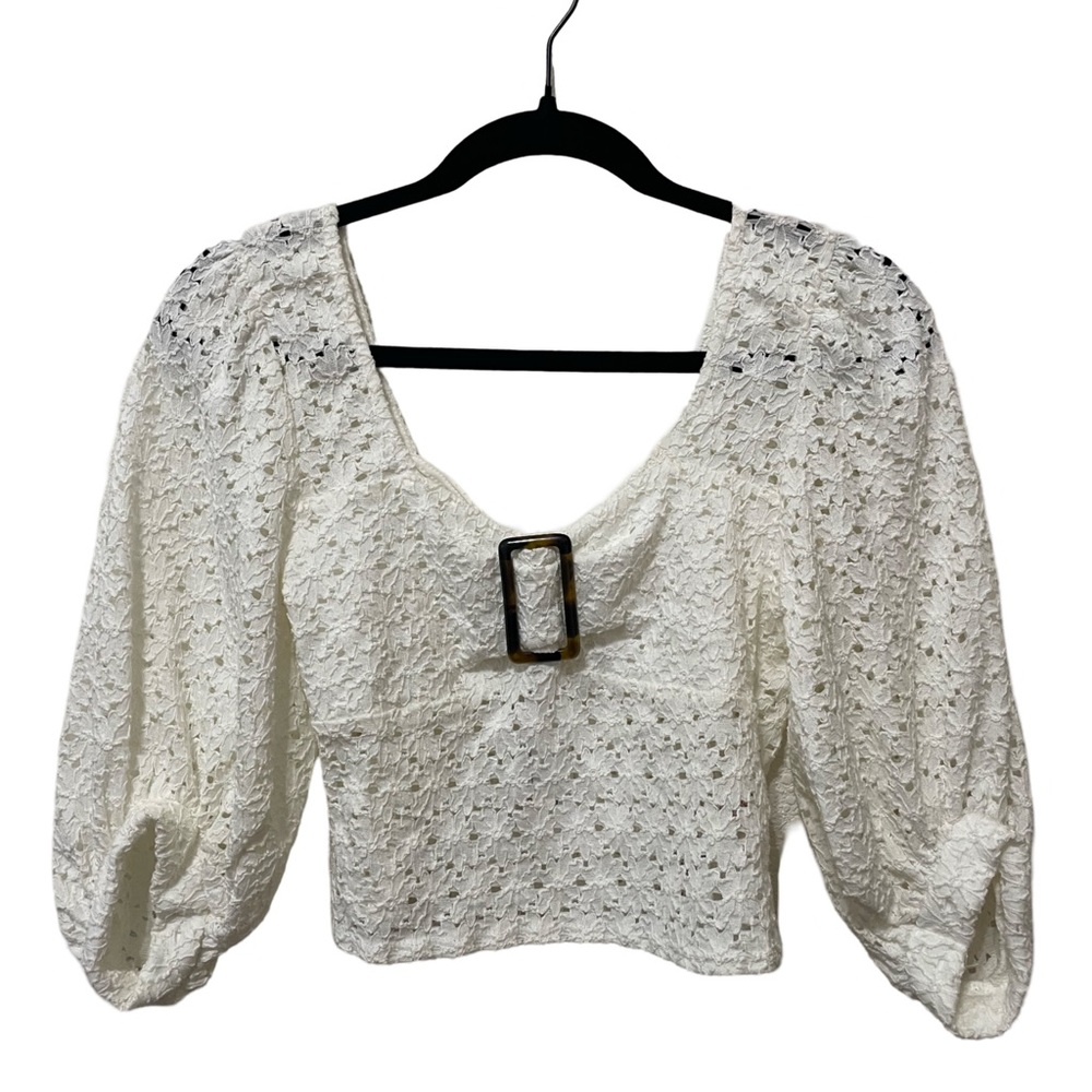 Topshop lace 3/4 sleeve crop top with tortoise buckle